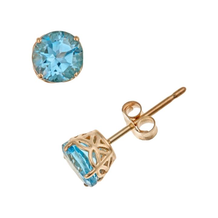 14k Gold Swiss Blue Topaz Stud Earrings