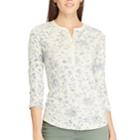 Women's Chaps Velvet Trim Henley, Size: Medium, Beig/green (beig/khaki)