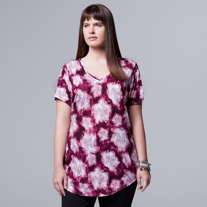 Plus Size Simply Vera Vera Wang Printed V-neck Tee, Women's, Size: 0x, White