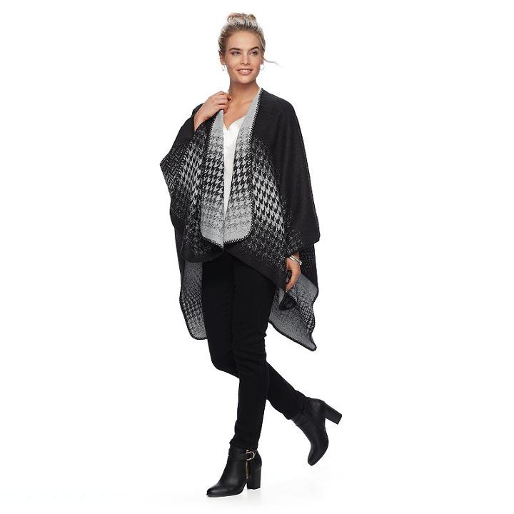 Apt. 9&reg; Ombre Houndstooth Ruana, Women's, Grey (charcoal)