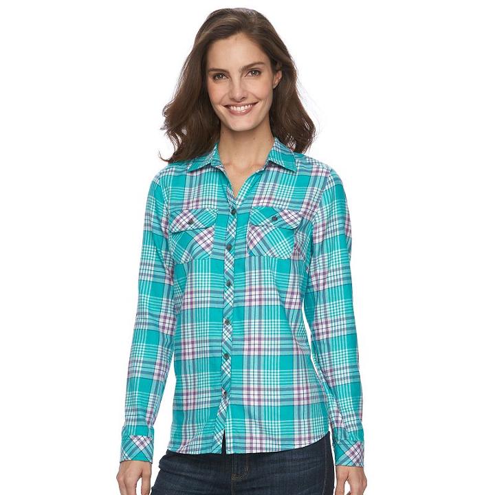 Women's Croft & Barrow&reg; Plaid Flannel Shirt, Size: Xl, Med Green