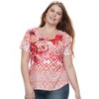 Plus Size World Unity Printed Top, Women's, Size: 1xl, Red