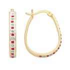 18k Gold-over-silver Ruby And Diamond Accent Pear Hoop Earrings, Women's, Red
