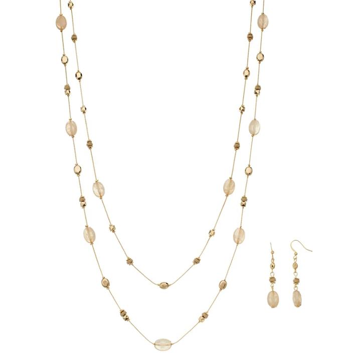 Bead Long Layered Necklace & Drop Earring Set, Women's, Multicolor