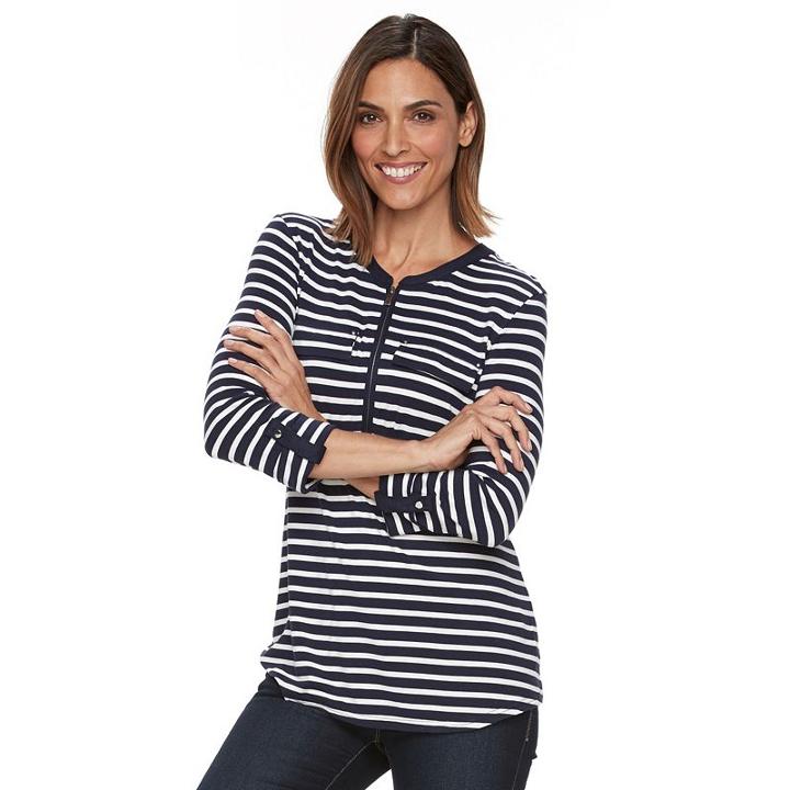 Women's Croft & Barrow&reg; Striped Quarter-zip Tee, Size: Small, Blue