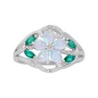 Sterling Silver Gemstone & Diamond Accent Flower Ring, Women's, Size: 7, White