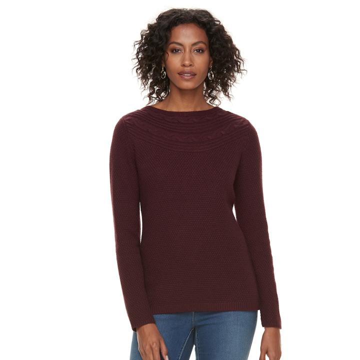 Women's Croft & Barrow&reg; Cable-knit Boatneck Sweater, Size: Xl, Red
