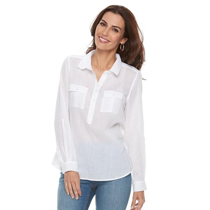Women's Croft & Barrow&reg; Gauze Shirt, Size: Small, White Oth