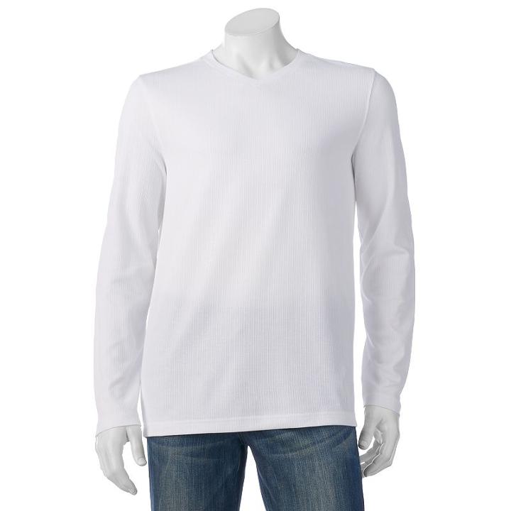 Men's Croft & Barrow&reg; Classic-fit Ribbed V-neck Sweater, Size: Large, Natural