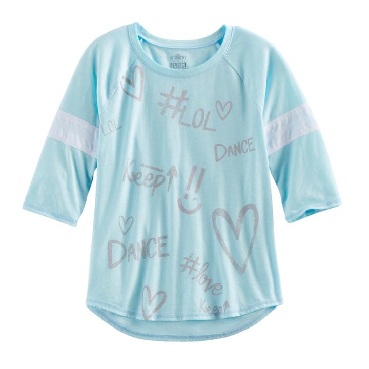 Girls 7-16 & Plus Size So&reg; Striped 3/4-sleeve Graphic Tee, Size: 12, Light Blue