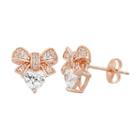 Lab-created White Sapphire 18k Rose Gold Over Silver Bow & Heart Stud Earrings, Women's
