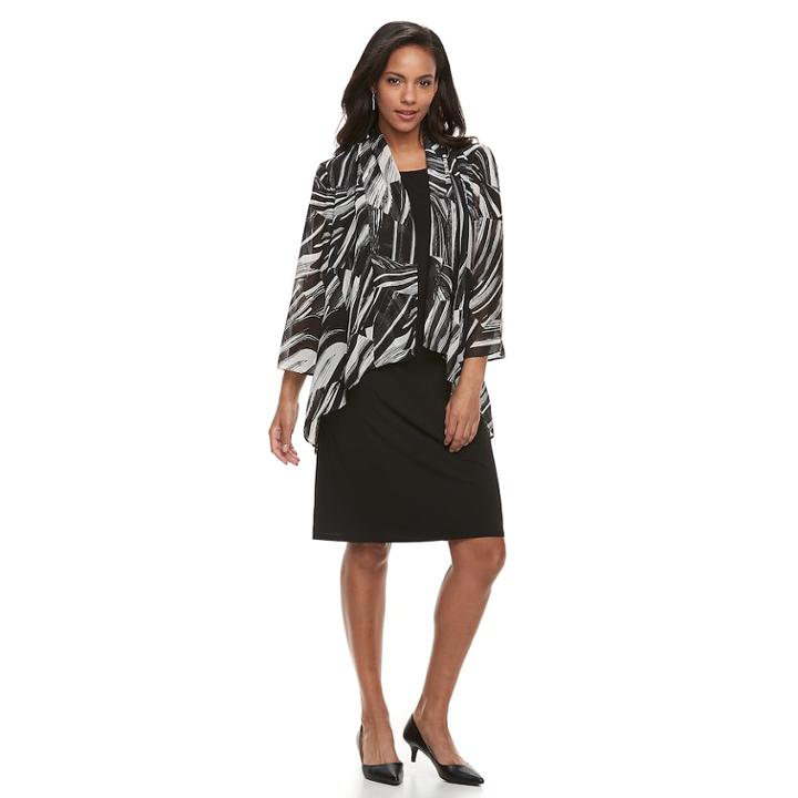 Women's Nina Leonard Sheath Dress & Printed Cardigan Set, Size: 12, Black