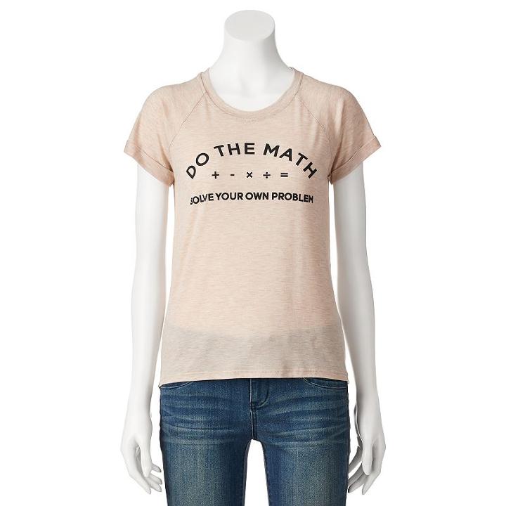 Juniors' Do The Math High Low Graphic Tee, Girl's, Size: Small, Beig/green (beig/khaki)
