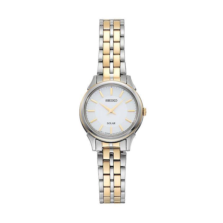 Seiko Women's Slimline Two Tone Stainless Steel Solar Watch - Sup344, Multicolor