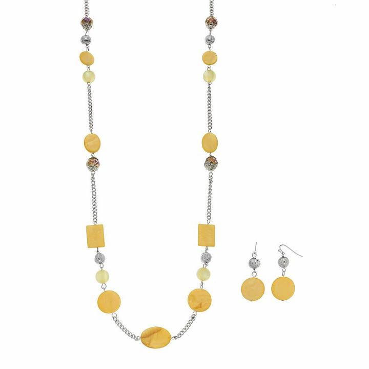 Yellow Composite Shell Long Necklace & Nickel Free Drop Earring Set, Women's