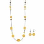 Yellow Composite Shell Long Necklace & Nickel Free Drop Earring Set, Women's