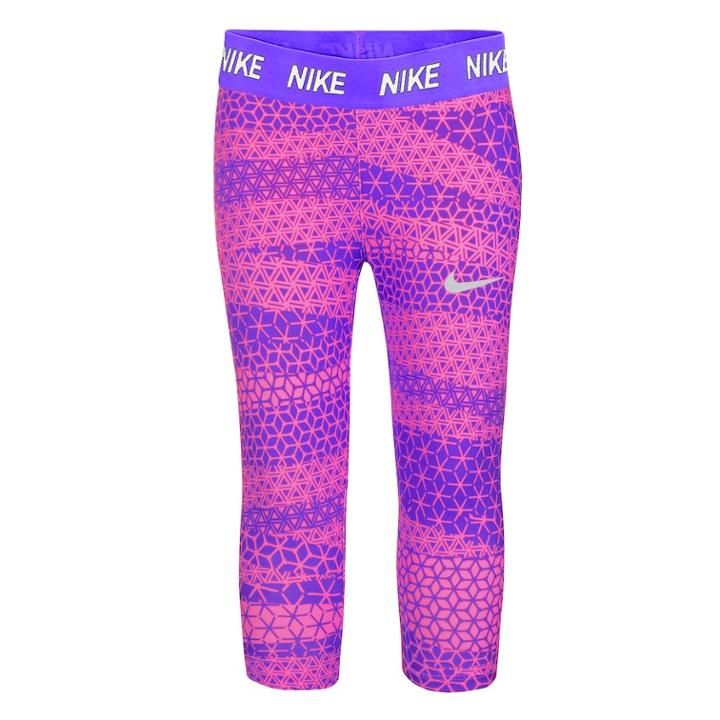 Girls 4-6x Nike Dri-fit Geometric Print Capri Leggings, Size: 5, Brt Purple