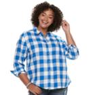 Juniors' Plus Size So&reg; Pocket Plaid Flannel Shirt, Teens, Size: 3xl, Blue (navy)