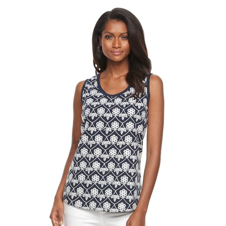 Women's Croft & Barrow&reg; Embroidered Tank, Size: Xl, Blue