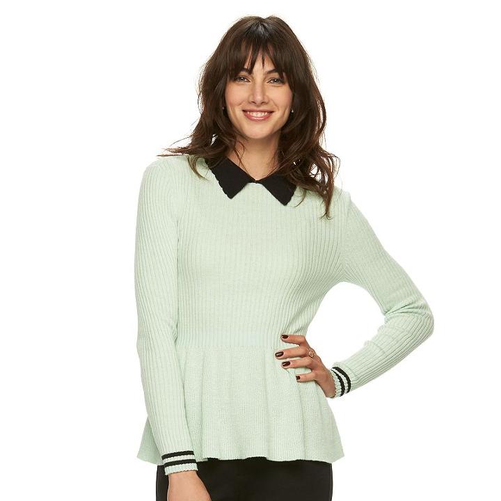 Women's Elle&trade; Ribbed Peplum Sweater, Size: Medium, Turquoise/blue (turq/aqua)