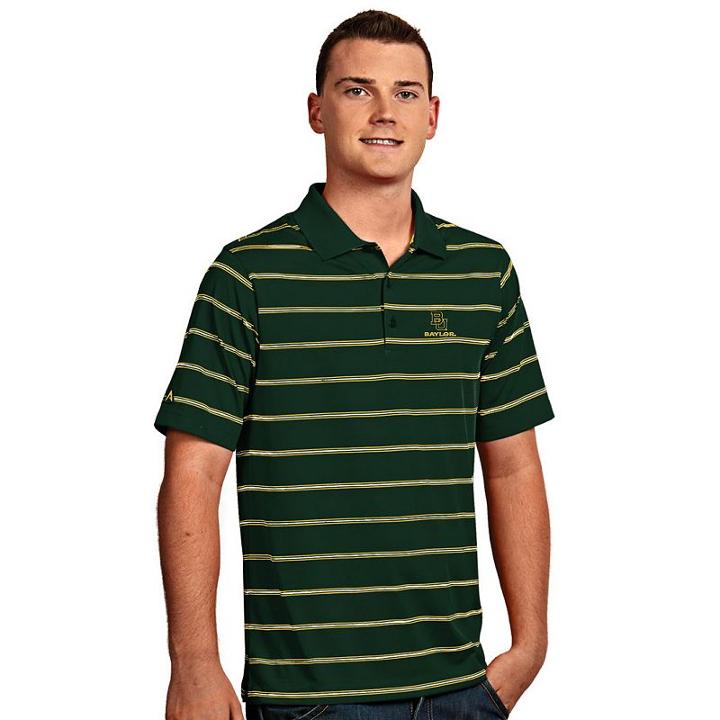 Men's Antigua Baylor Bears Deluxe Striped Desert Dry Xtra-lite Performance Polo, Size: Medium, Dark Green