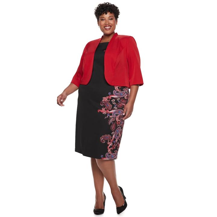 Plus Size Maya Brooke Paisley Print Jacket Dress, Women's, Size: 14 W, Dark Red