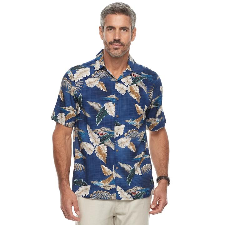 Men's Batik Bay Regular-fit Tropical Microfiber Button-down Shirt, Size: Small, Blue (navy)