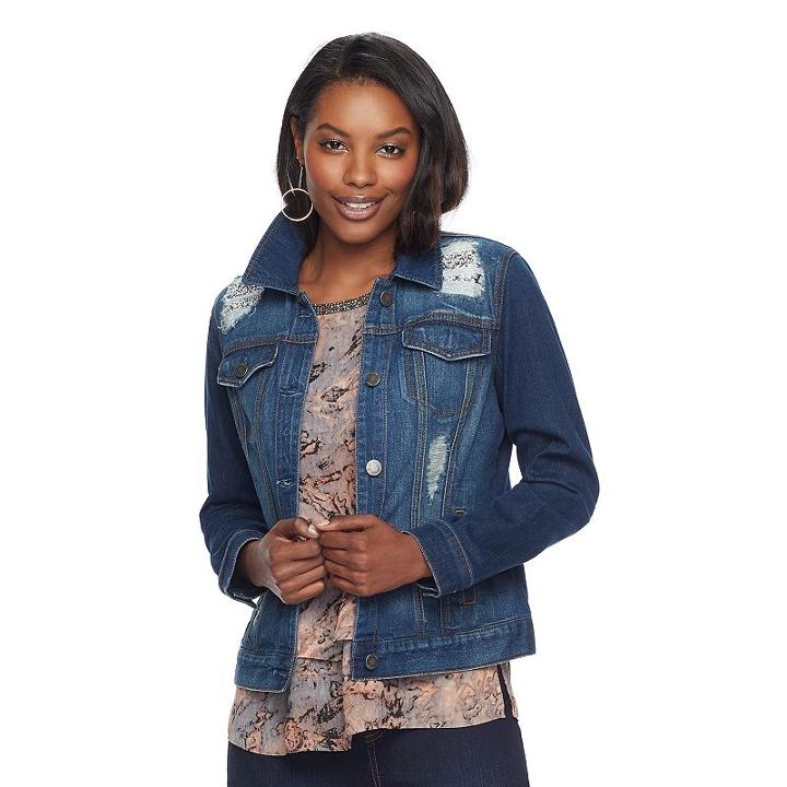 Women's Juicy Couture Embellished Jean Jacket, Size: Large, Dark Blue