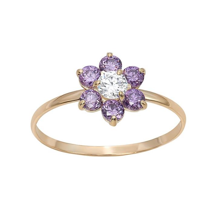 Junior Jewels Cubic Zirconia 14k Gold Flower Ring - Kids, Women's, Size: 3, Purple