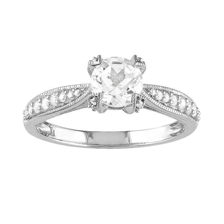 Lab-created White Sapphire And Diamond Engagement Ring In Sterling Silver (1/10 Ct. T.w.), Women's, Size: 5