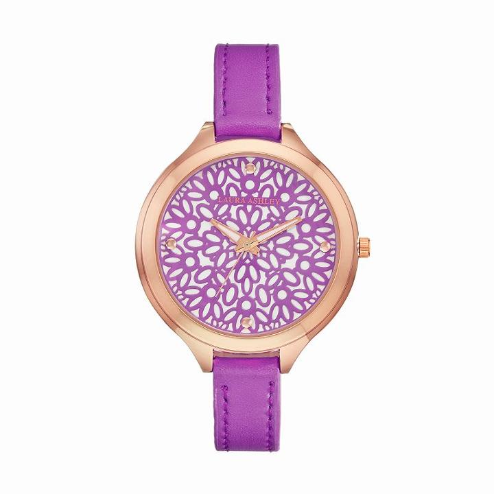 Laura Ashley Women's Floral Watch, Purple