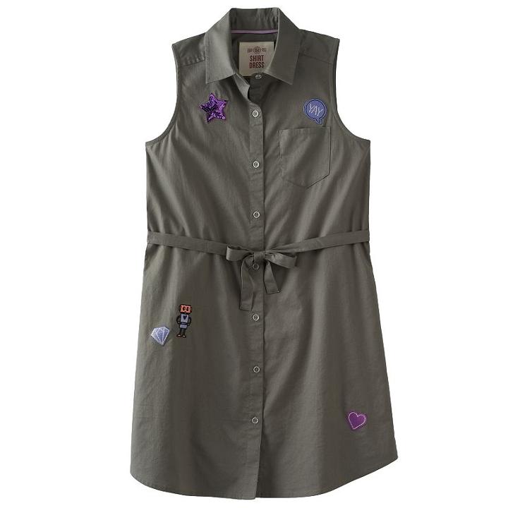 Girls 7-16 & Plus Size So&reg; Olive Sleeveless Patch Applique Shirt Dress, Size: Xxl/16, Med Green