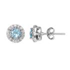 Sterling Silver Lab-created Blue Topaz And 1/10-ct. T.w. Diamond Halo Stud Earrings, Women's