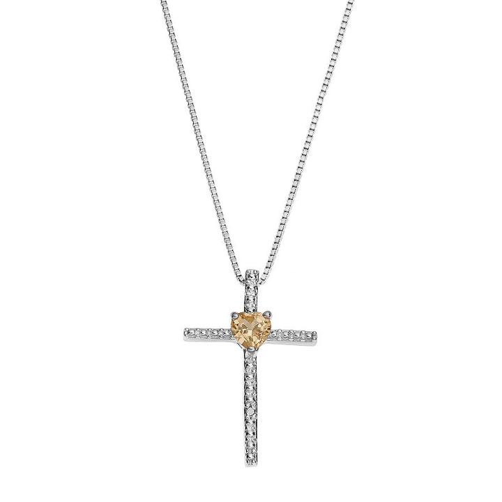Sterling Silver Citrine Cross Pendant Necklace, Women's, Size: 18, Orange