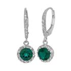 Lab-created Emerald And Lab-created White Sapphire Sterling Silver Halo Drop Earrings, Women's, Green