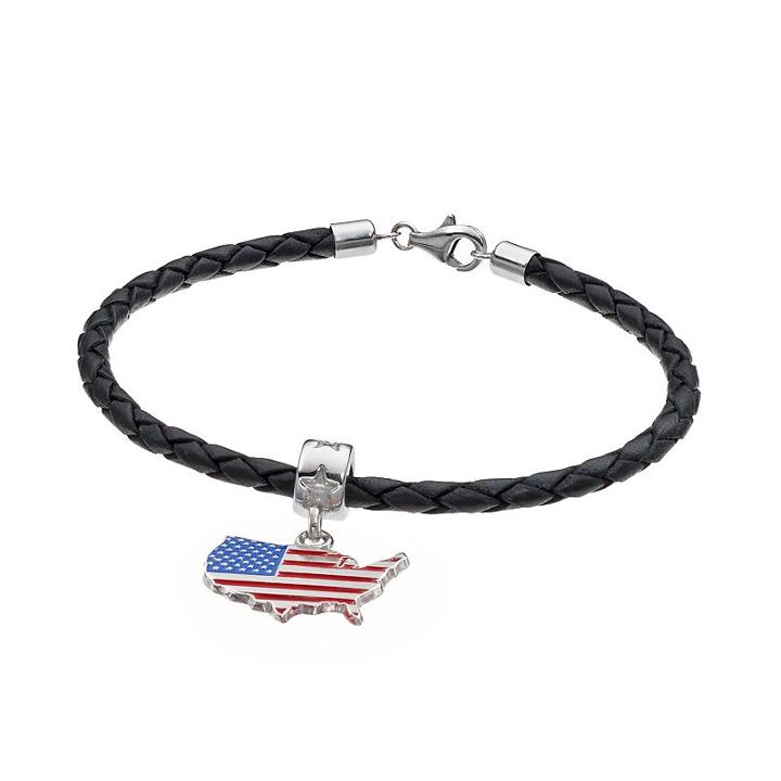 Logoart Sterling Silver United States American Flag Charm Bracelet, Adult Unisex, Size: 7.5, Multicolor