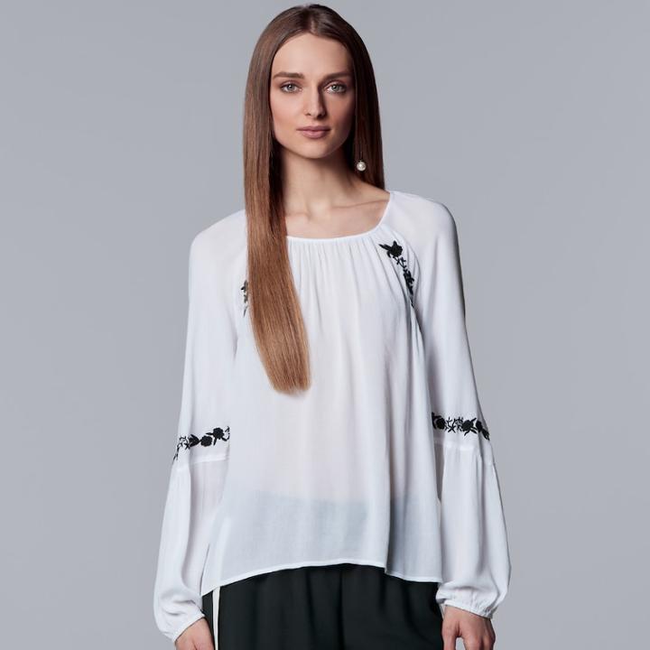 Women's Simply Vera Vera Wang Embroidered Raglan Top, Size: Large, White
