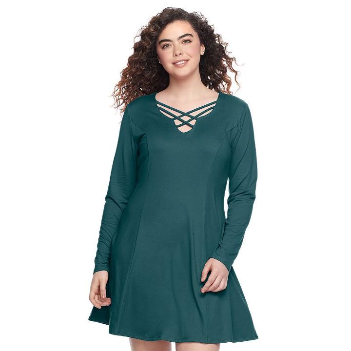 Juniors' Plus Size Mudd&reg; Sueded Strappy Neck Dress, Teens, Size: 1xl, Green