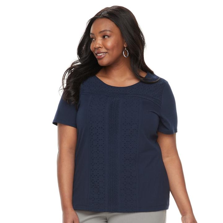 Plus Size Croft & Barrow&reg; Eyelet Tee, Women's, Size: 3xl, Blue