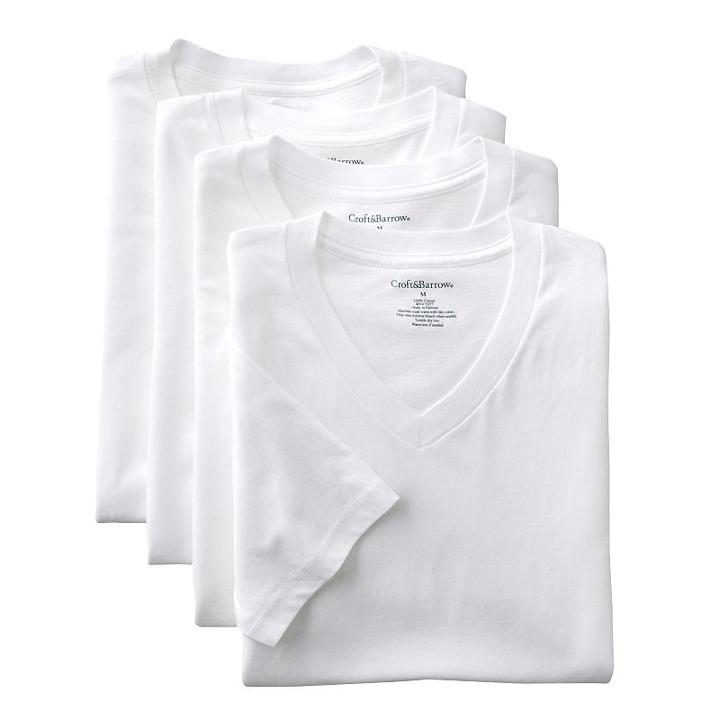 Big & Tall Croft & Barrow&reg; 4-pk. V-neck Tee, Men's, Size: Xl Tall, White