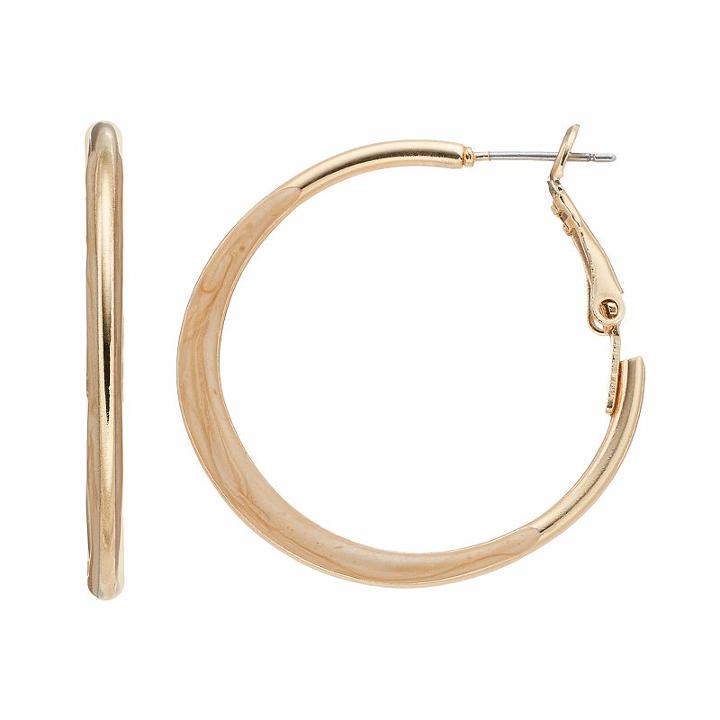 Gold Tone Shimmery Hoop Earrings, Women's, Brown