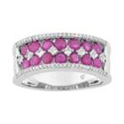 10k White Gold Ruby & 1/6 Carat T.w. Diamond Double Row Ring, Women's, Size: 8, Red