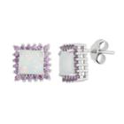 Sterling Silver Lab-created Opal & Cubic Zirconia Square Halo Stud Earrings, Women's, Multicolor