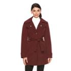 Women's Towne By London Fog Missy Short Hooded Belted Raincoat, Size: Small, Dark Red
