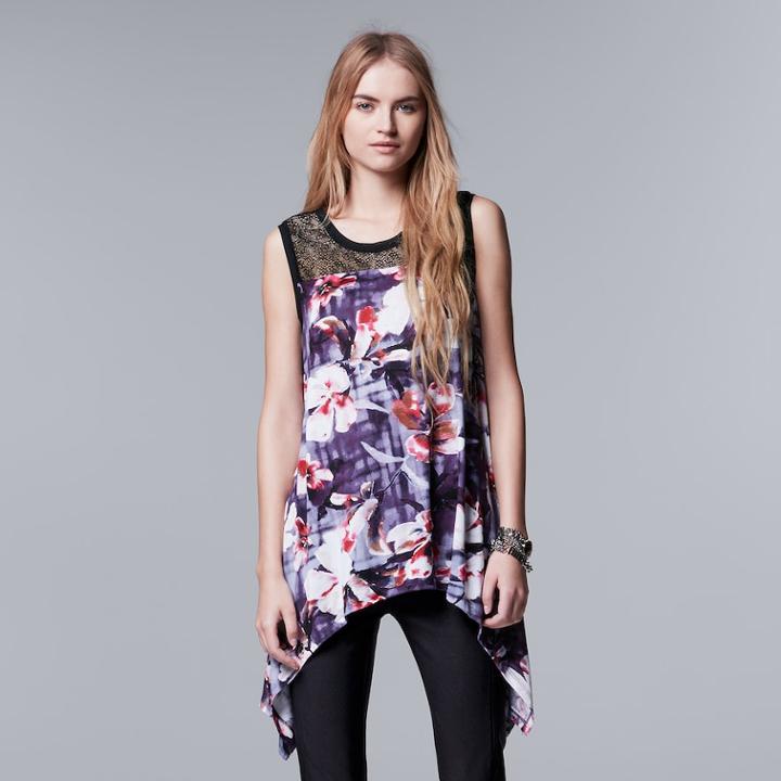 Women's Simply Vera Vera Wang Print Lace Handkerchief Tunic, Size: Medium, Med Purple