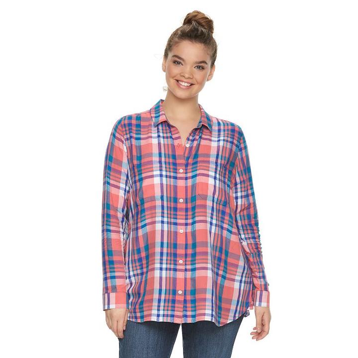 Juniors' Plus Size So&reg; Perfectly Soft Button-front Shirt, Girl's, Size: 2xl, Med Pink