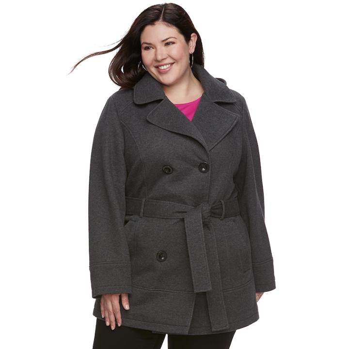 Plus Size D.e.t.a.i.l.s Hooded Double-breasted Fleece Jacket, Women's, Size: 3xl, Grey (charcoal)