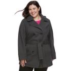 Plus Size D.e.t.a.i.l.s Hooded Double-breasted Fleece Jacket, Women's, Size: 3xl, Grey (charcoal)
