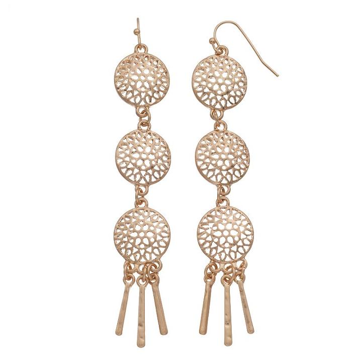 Triple Cutout Disc Drop Earrings, Women's, Gold