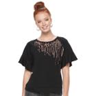 Women's Apt. 9&reg; Metallic Flutter Crewneck Sweatshirt, Size: Xxl, Black